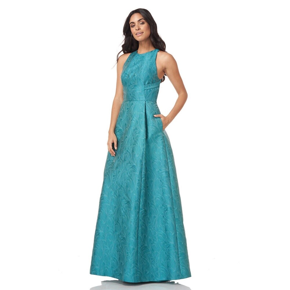 Kay Unger EMILIA HALTER GOWN Size 8 In Aqua Marine NWT Full Length Gown